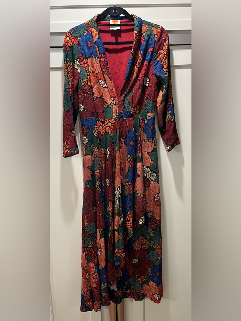 FARM Rio Black Stitched Flowers V Neck Maxi Dress size Small - Picture 4 of 12